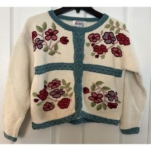 VTG Extra Energy By De Rotchild Hand‎ Knit Sweater Medium Floral Multicolor Rare